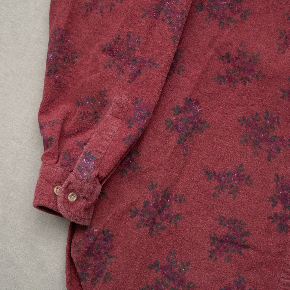 Vintage 90s LL Bean Womens Button Up Floral Print Maroon Long Sleeve Shirt - Picture 4 of 6